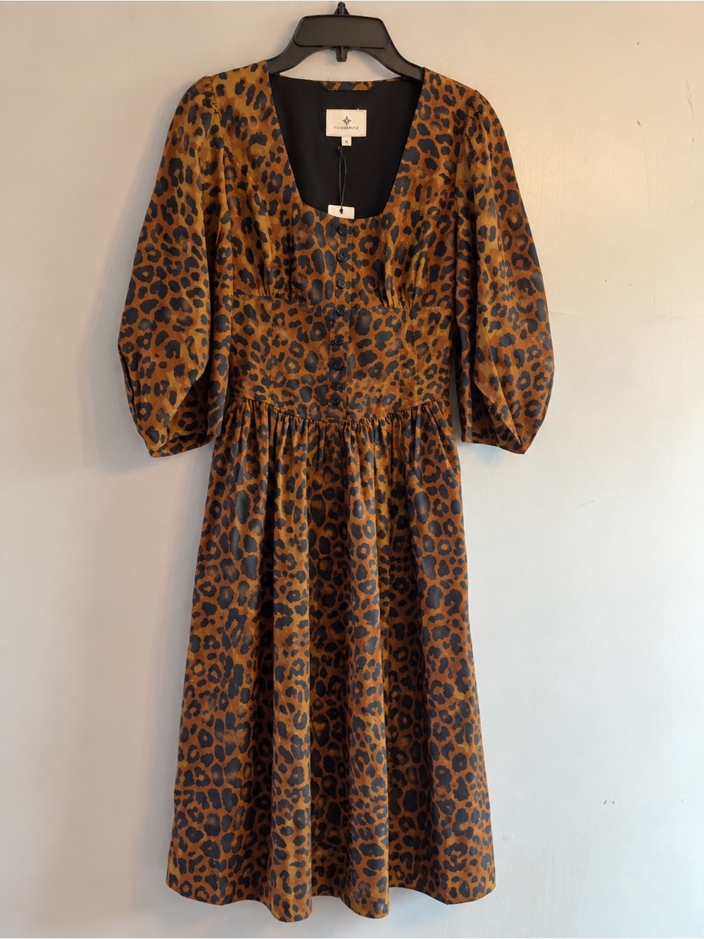 Tuckernuck Leopard Graciela Dress Womens 6 Brown NWT Square Neck Puff Sleeve - Picture 5 of 13